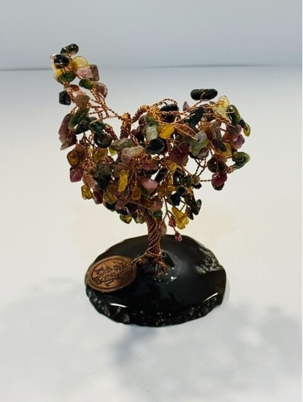Vintage Original K and L Multi Gemstone Wire Bonsai Money Tree Sliced Agate Base